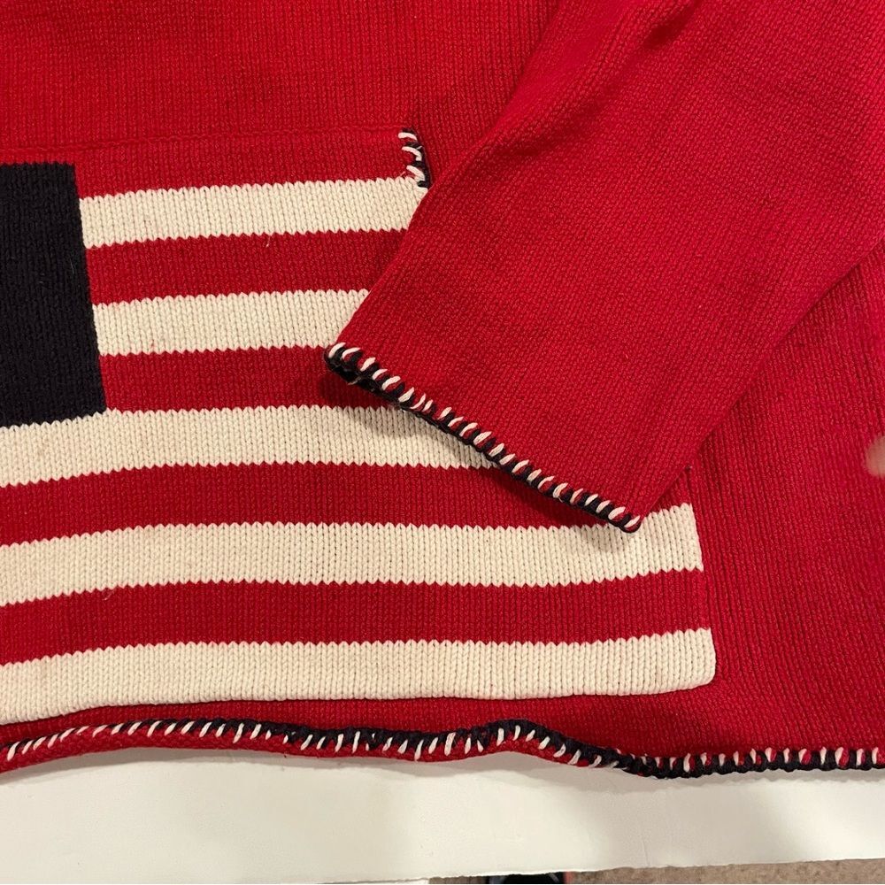 Cute Y2K oversized cozy sweater ‘Merica Red 1/4 zip chunky nautical pocket - Picture 4 of 8